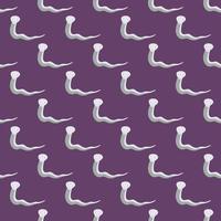 Abstract blue simple snakes silhouettes seamless pattern in hand drawn style. Purple background. vector