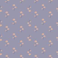 Little beige abstract flower ornament seamless pattern in floral hand drawn style. Light purple background. vector
