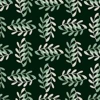 Contrast herbal seamless pattern with green simple herbal twigs shapes. Black background. Botany style. vector