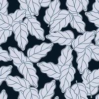 Botanic nature seamless pattern with simple blue random oak leaves print. Dark background. Abstract style. vector