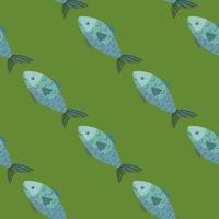 pescado de patrones sin fisuras sobre fondo verde. adorno simple con animales marinos. vector