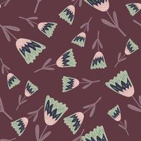 Random seamless nature pattern with simple flower elements. Vine colored background. vector