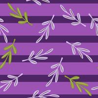 Doodle seamless creative pattern with contoured leaf ornament. Purple striped background. vector