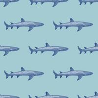 Reef shark seamless pattern in scandinavian style. Marine animals background. Vector illustration for children funny textile.