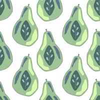 Isolated seamless pattern with pale green pear silhouettes. White background. Fruit backdrop. vector