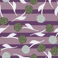 Spring seasonal seamless pattern with random rose ornament. Flowers print. Purple striped background. vector