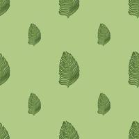 Organic palm leaf seamless pattern with hand drawn foliage print. Simple color background. Vector illustration for seasonal textile.