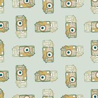 Photo camera vintage seamless pattern. Retro photo cameras design. Repeated texture in doodle style. vector