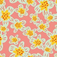 Seamless random pattern with flowers hand drawn ornament. Pink background. Floral backdrop. vector