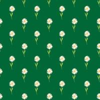 Scrapbook botanic seamless pattern with hand drawn white chrysanthemum ornament. Green grass bright background. vector