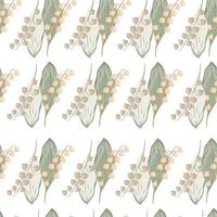 Seamless pattern with decorative vintage lily of the valley silhouettes print. Isolated backdrop. vector