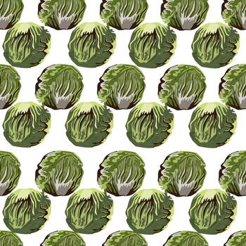 Seamless pattern Radicchio salad on white background. Simple ornament with lettuce. vector