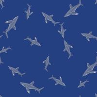 Oceanic whitetip shark seamless pattern in scandinavian style. Marine animals background. Vector illustration for children funny textile.