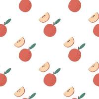 Food seamless pattern with red pastel apple ornament. White background. Fruit backdrop. vector