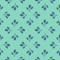 Abstract seamless doodle pattern with scandinavian blue leaf ornament. Turquoise bright background. Simple design. vector