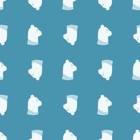 Bright seamless animal kids pattern with polar bear head ornament. Blue background. Doodle backdrop. vector