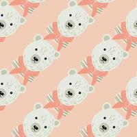 Pastel palette seamless pattern with grey cute bear shapes print. Light pink background. Doodle style. vector