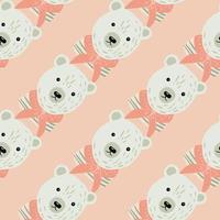 Pastel palette seamless pattern with grey cute bear shapes print. Light pink background. Doodle style. vector