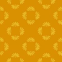 Geometric style seamless nature pattern with chamomile silhouettes. Orange background. Yellow spring artwork. vector