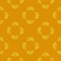 Geometric style seamless nature pattern with chamomile silhouettes. Orange background. Yellow spring artwork. vector