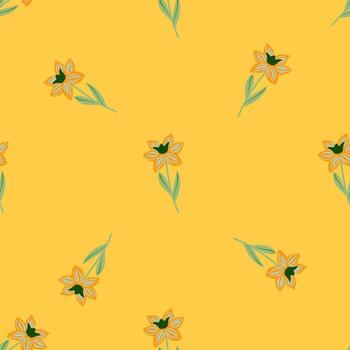 Seamless botanic pattern in minimalistic style with simple flower ornament. Yellow summertime colored artwork. vector