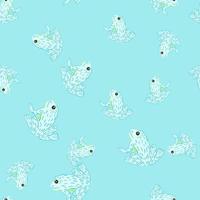 Random seamless pattern with white contoured toad silhouettes print. Blue pastel background. vector