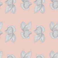 Pastel seamless pattern with blue flowers orchid elements. Beige background. vector