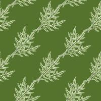 Seamless pattern bunch arugula salad on green background. Simple ornament with lettuce. vector