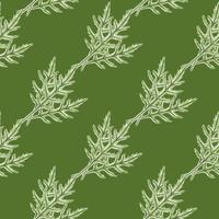 Seamless pattern bunch arugula salad on green background. Simple ornament with lettuce. vector