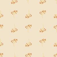 Bloom floral seamless doodle pattern with orange cure gypsophila elements. Light pastel background. vector