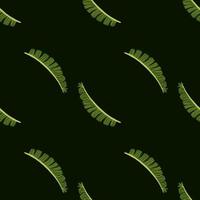 Minimalistic dark seamless pattern with doodle green fern leaves silhouettes. Black background. vector