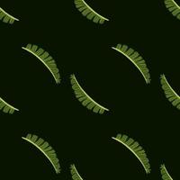 Minimalistic dark seamless pattern with doodle green fern leaves silhouettes. Black background. vector