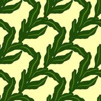 Seamless isolated pattern with bright green leaf doodle ornament. White background. Botanic sketch artwork. vector