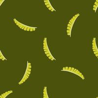 Minimalistic vintage wild jungle seamless pattern with yellow fern leaf shapes. Green olive background. vector