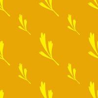 Botany yellow leaves seamless pattern in minimalistic style. Orange background. Greenery abstract print. vector