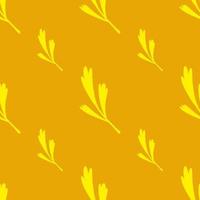 Botany yellow leaves seamless pattern in minimalistic style. Orange background. Greenery abstract print. vector