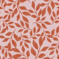 Autumn orange foliage seamless pattern with leaf branches shapes. Lilac pastel background. Spring style. vector