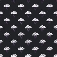 Clouds with lightning of seamless pattern. Cute hand drawn background. vector