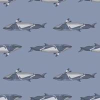Seamless pattern lesser rorqual on gray background. Template of cartoon character of ocean for fabric. vector