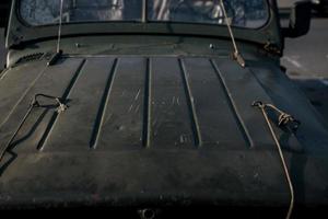 hood of an old rusty car. photo