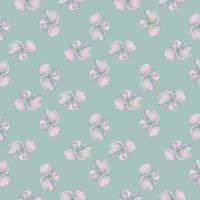 Pink outline flower simple shapes seamless pattern in hand drawn vintage style. Light green background. vector