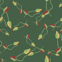 patrón aleatorio sin costuras con adorno abstracto de flores de capullo de amapola. fondo verde telón de fondo floral de la naturaleza. vector