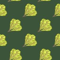 Seamless pattern bunch mangold salad on green background. Modern ornament with lettuce. vector