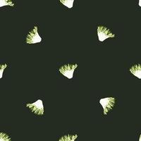 Seamless pattern frisee salad on dark green background. Minimalistic ornament with lettuce. vector