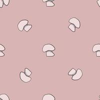 Minimalistic style autumn seamless pattern with doodle champignon shapes. Pink pastel background. vector