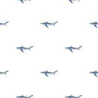 Seamless pattern Blue shark isolated on white background. Blue color textured of marine fish for any purpose. vector