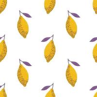 Isolated summer seamless pattern with lemon ornament. Yellow citrus fruits on white background. vector