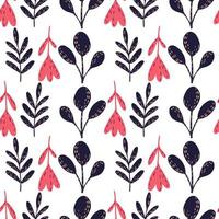 Isolated seamless doodle pattern with navy blue and pink flowers and branches elements. vector