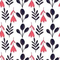 Isolated seamless doodle pattern with navy blue and pink flowers and branches elements. vector