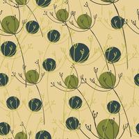 Green and navy blue random meadow flowers seamless pattern in doodle style. Yarrow simple print. vector